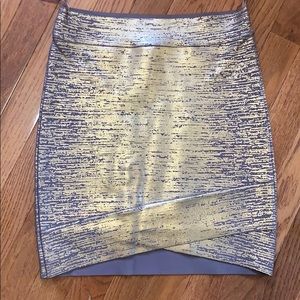 BCBG metallic gold bandage skirt